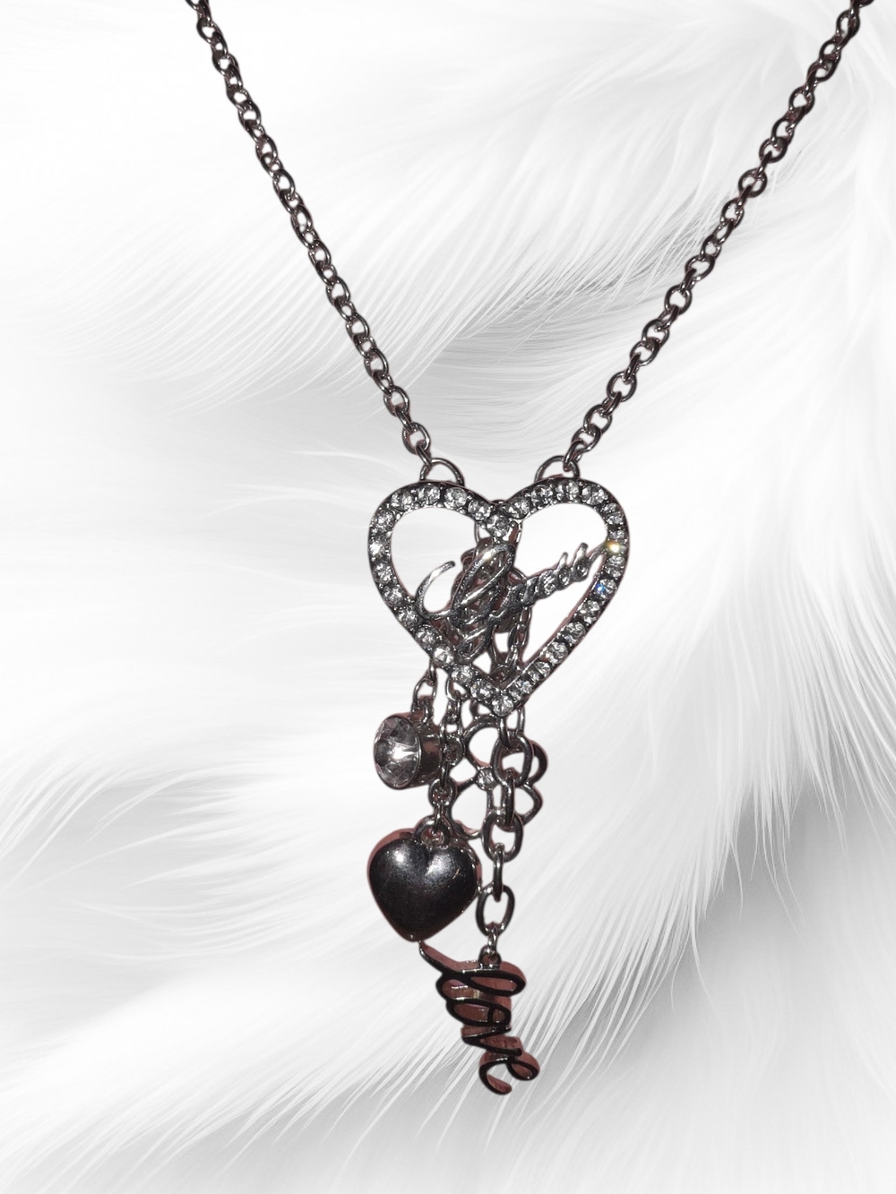 Guess Silver-Tone Crystal Heart Pendant Necklace